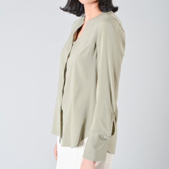 BRUNELLO CUCINELLI GREEN SILK DRESS SHIRT W/ JEWEL - Picture 4 of 7